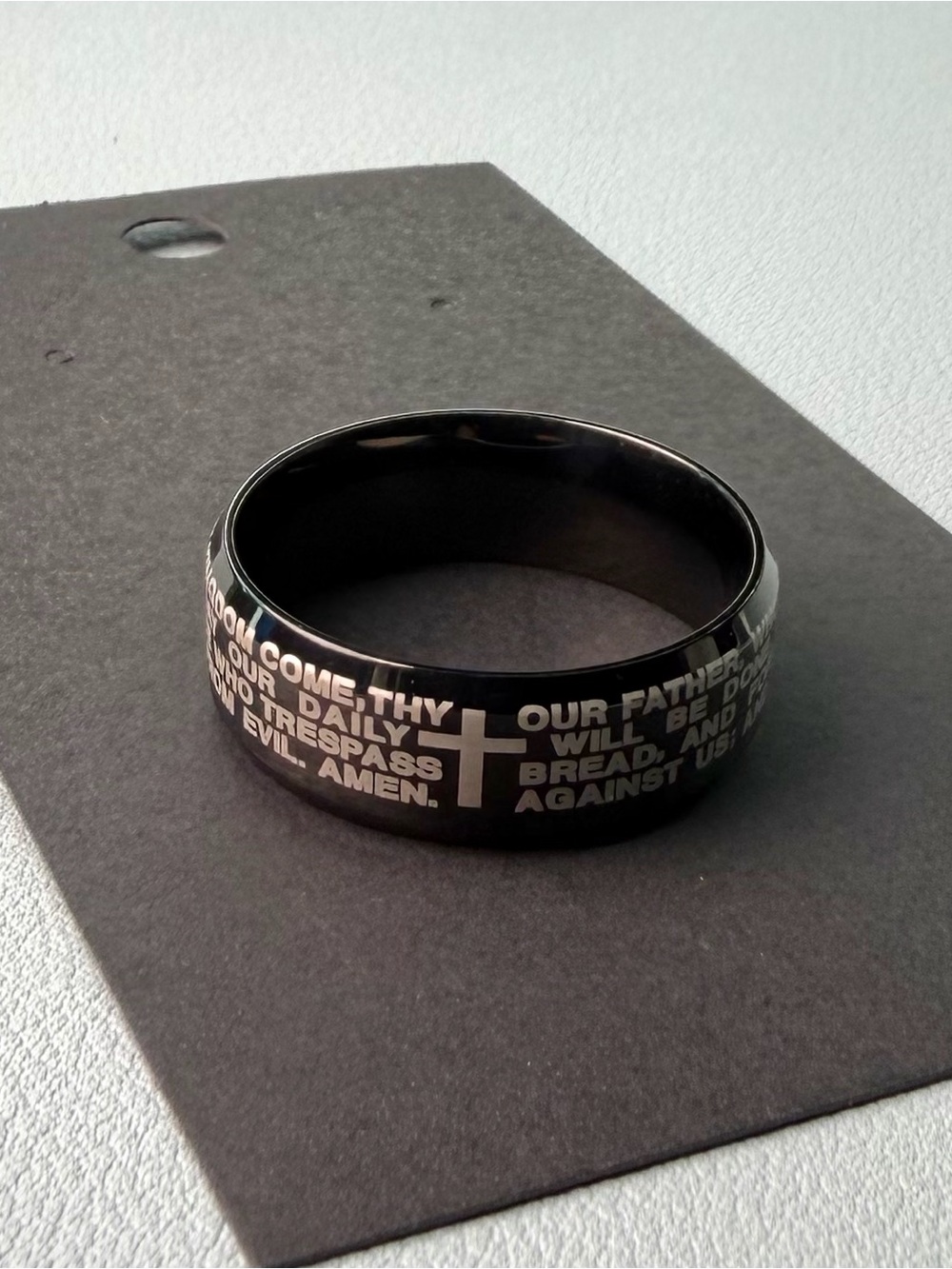 Black Prayer Text Stainless Steel Men's Ring